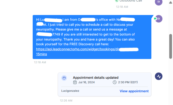 Outbound call follow-up message